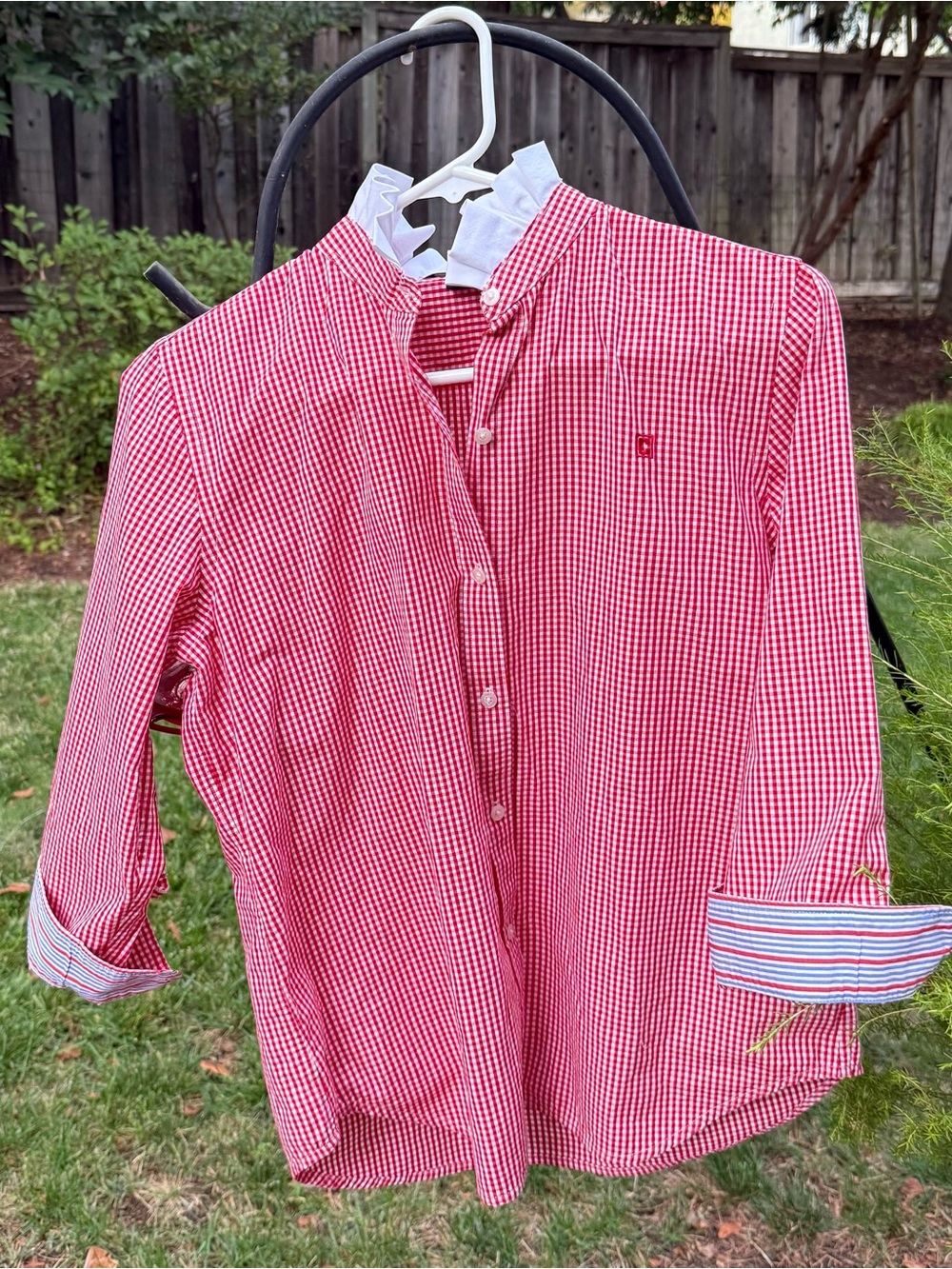 Modified Ruffle Collared Chaps Red and White Gingham Button-Down Shirt